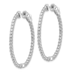 14k White Gold Diamond Oval Hoop w/Safety Clasp Earrings - 5