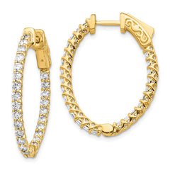 14k Diamond Oval Hoop w/Safety Clasp Earrings - 5
