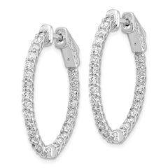 14k White Gold Diamond Oval Hoop w/Safety Clasp Earrings - 6