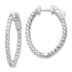 14k White Gold Diamond Oval Hoop w/Safety Clasp Earrings - 6