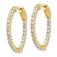 14k Diamond Oval Hoop w/Safety Clasp Earrings - 4