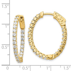 14k Diamond Oval Hoop w/Safety Clasp Earrings - 4