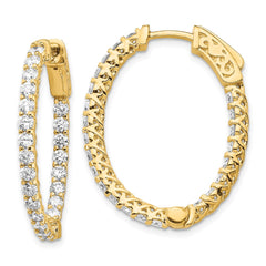 14k Diamond Oval Hoop w/Safety Clasp Earrings - 4