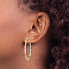14k Diamond Oval Hoop w/Safety Clasp Earrings - 6