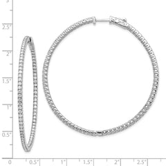 14k White Gold Diamond Round Hoop w/Safety Clasp Earrings - 2