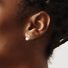 14k 5-6mm White Round FWC Pearl .01ct Diamond Post Earrings - 2