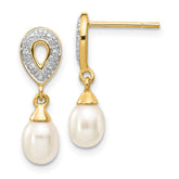 14k 7x5mm White Teardrop FWC Pearl .01ct Diamond Dangle Earrings - 2