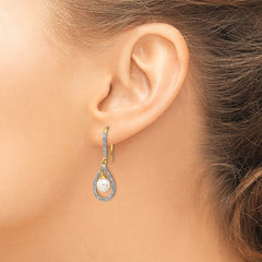14k 6-7mm White Round FWC Pearl .02ct. Diamond Dangle Earrings