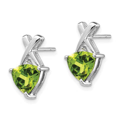 14k White Gold Peridot and White Topaz Trillion Post Earrings