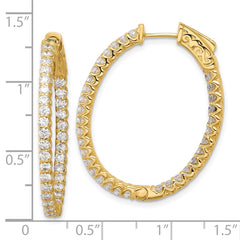 14K 2.3ct 66-2.0mm In/Out Oval Hoop w/ Safety Clasp Diamond Earrings