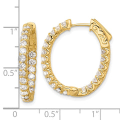 14K 2ct 40-2.3mm In/Out Oval Hoop w/ Safety Clasp Diamond Earrings