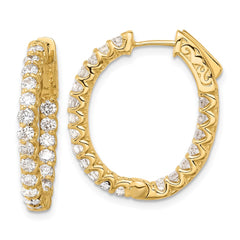 14K 2ct 40-2.3mm In/Out Oval Hoop w/ Safety Clasp Diamond Earrings