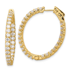 14K 3.1ct 52-2.5mm In/Out Oval Hoop w/ Safety Clasp Diamond Earrings