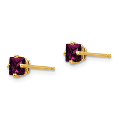 14k 4mm Princess Cut Rhodolite Garnet earring