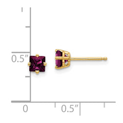 14k 4mm Princess Cut Rhodolite Garnet earring
