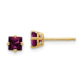 14k 4mm Princess Cut Rhodolite Garnet earring