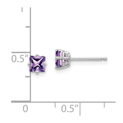 14k White Gold 4mm Princess Cut Amethyst Earrings