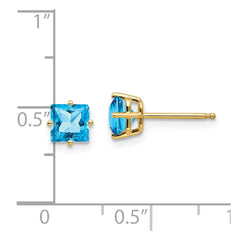 14k 5mm Princess Cut Blue Topaz Earrings