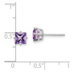 14k White Gold 5mm Princess Cut Amethyst Earrings