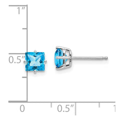 14k White Gold 5mm Princess Cut Blue Topaz Earrings