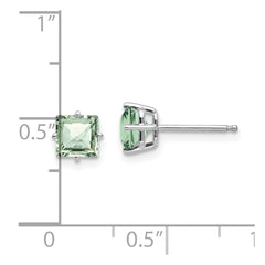 14kw 5mm Square Checker-Cut Green Quartz Earrings