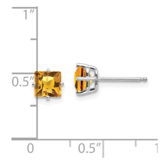 14k White Gold 5mm Princess Cut Citrine Earrings