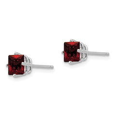 14k White Gold 5mm Princess Cut Garnet Earrings