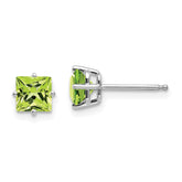 14k White Gold 5mm Square Step Cut Peridot Earrings