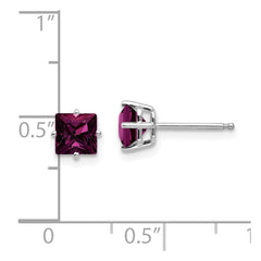 14k White Gold Rhodolite Garnet 5mm Princess Stud Earrings