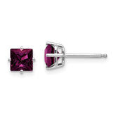14k White Gold Rhodolite Garnet 5mm Princess Stud Earrings