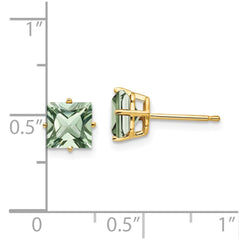 14k 6mm Square Green Quartz Earrings