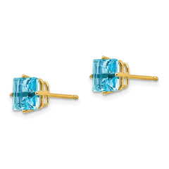 14k 6mm Princess Cut Blue Topaz Earrings