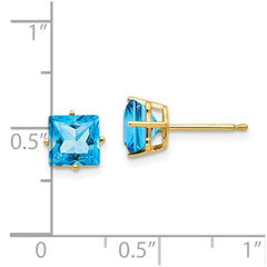 14k 6mm Princess Cut Blue Topaz Earrings