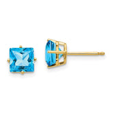 14k 6mm Princess Cut Blue Topaz Earrings