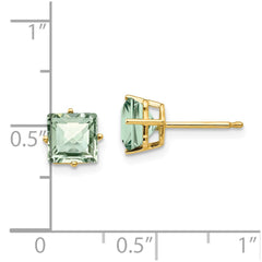 14k 6mm Square Checker-Cut Green Quartz Earrings
