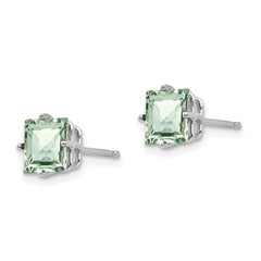 14kw 6mm Square Checker-Cut Green Quartz Earrings