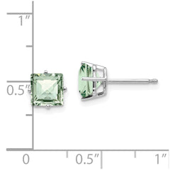 14kw 6mm Square Checker-Cut Green Quartz Earrings