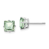 14kw 6mm Square Checker-Cut Green Quartz Earrings