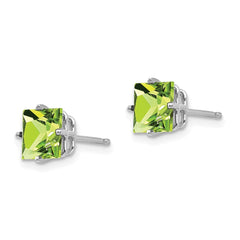 14k White Gold 6mm Square Step Cut Peridot Earrings