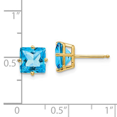 14k 7mm Princess Cut Blue Topaz Earrings