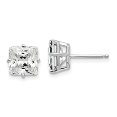 14k White Gold 7mm Cubic Zirconia Earrings - 2