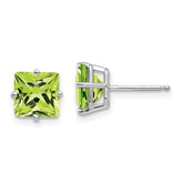14k White Gold 7mm Princess Cut Peridot Earrings