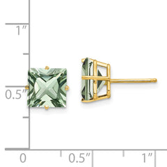 14k 8mm Square Green Quartz Earrings