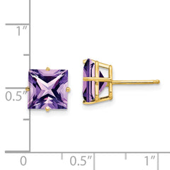 14k 8mm Square Step Cut Amethyst Earrings
