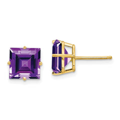 14k 8mm Square Step Cut Amethyst Earrings