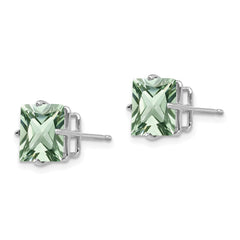14kw Princess 4-Prong 8.0mm Green Quartz Earrings