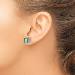 14kw Princess 4-Prong 8.0mm Green Quartz Earrings