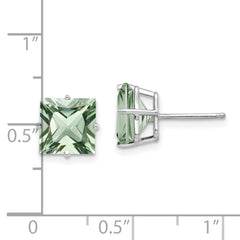 14kw Princess 4-Prong 8.0mm Green Quartz Earrings