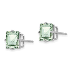 14kw Princess 4-Prong 8.0mm Checker-Cut Green Quartz Earrings