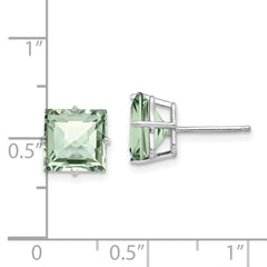 14kw Princess 4-Prong 8.0mm Checker-Cut Green Quartz Earrings
